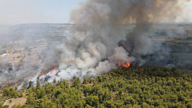 Υπό μερικό έλεγχο η φωτιά στους Αγίους Θεοδώρους Κορινθίας