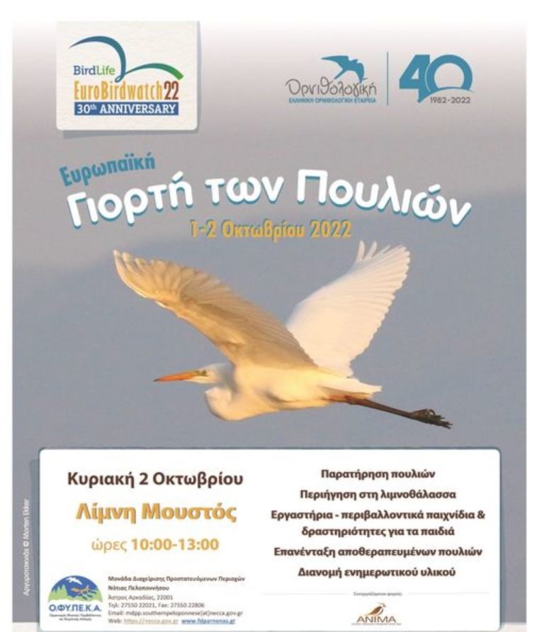 Εκδήλωση για την Ευρωπαϊκή Γιορτή των Πουλιών στη λιμνοθάλασσα του Μουστού Κυνουρίας