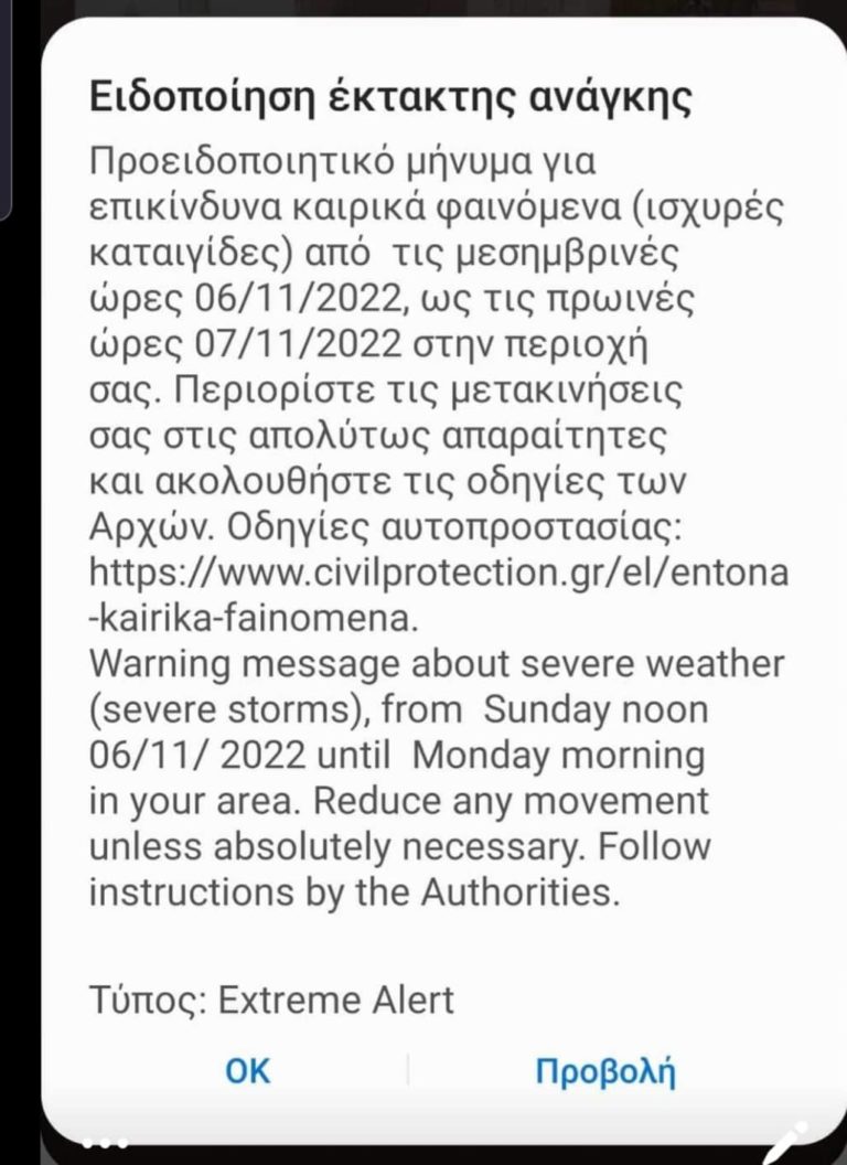 Ειδοποίηση για ισχυρές καταιγίδες στους κατοίκους της Ρόδου