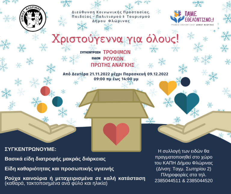 Φλώρινα: Δράση “Χριστούγεννα για όλους” για τους ανθρώπους που έχουν ανάγκη