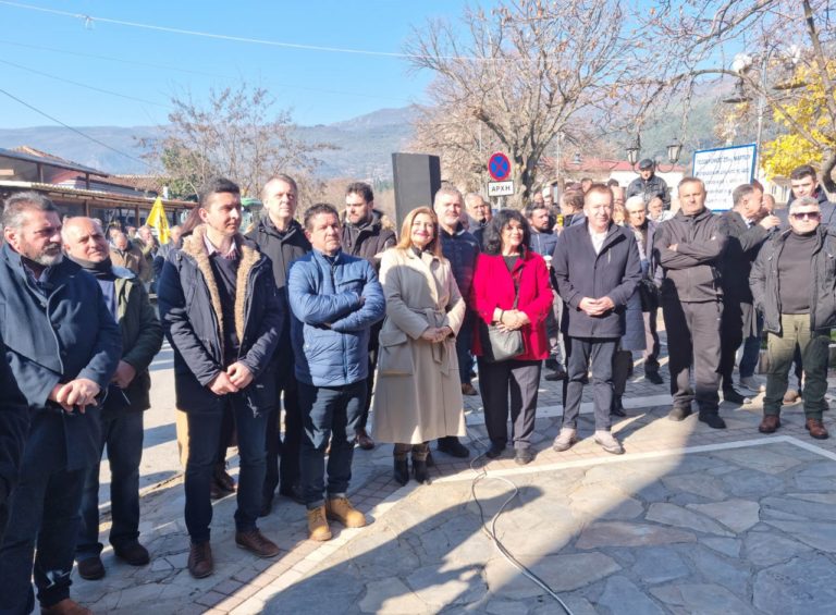 Η Άννα Βαγενά στο συλλαλητήριο των αγροτών στην Αγιά