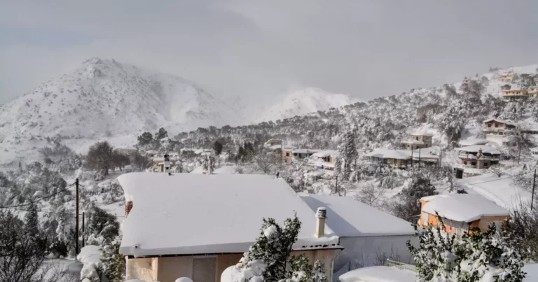 Στα λευκά η ορεινή Εύβοια – Δείτε εικόνες από το Μετόχι Διρφύων (video)