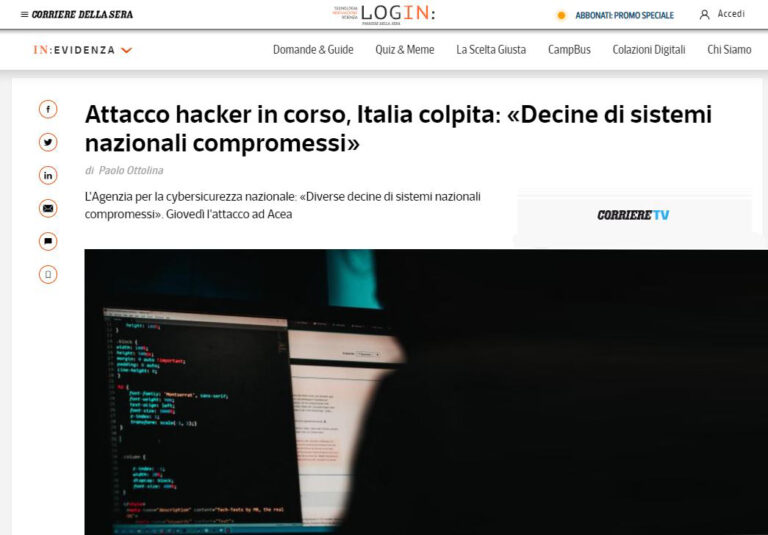 Ιταλία – Corriere della sera: Μαζική επίθεση με χρήση ενός ransomware σε πολλά εθνικά συστήματα