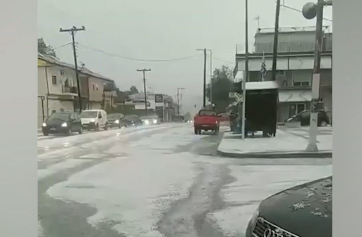 Ισχυρή χαλαζόπτωση στον Δήμο Παγγαίου -Έμοιαζε σαν να χιόνισε