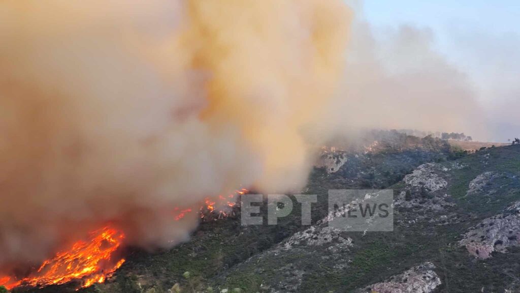 Προσπάθεια να μην επεκταθεί η φωτιά σε Μάνδρα – Ξεκίνησαν τα εναέρια μέσα