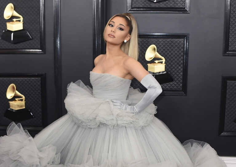 FILE - Ariana Grande appears at the 62nd annual Grammy Awards in Los Angeles on Jan. 26, 2020. A representative for the singer confirmed that she recently married real estate agent Dalton Gomez. Grande's rep told People that they tied the knot in a small and intimate wedding, where less than 20 people attended. It wasn't not clear when the wedding took place.