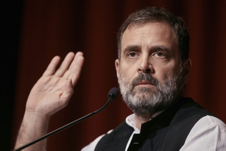 Indian politician Rahul Gandhi speaks at the Javits Center, Sunday, June 4, 2023, in New York.