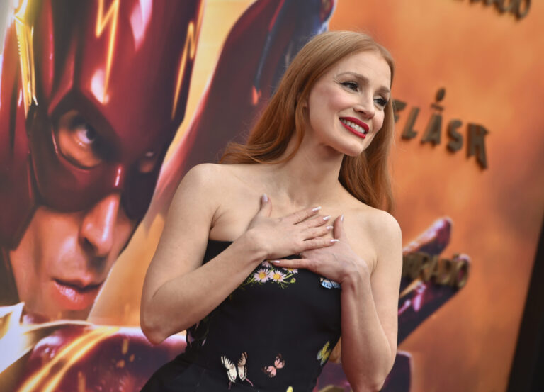 Jessica Chastain arrives at the premiere of "The Flash" on Monday, June 12, 2023, at Ovation Hollywood in Los Angeles.