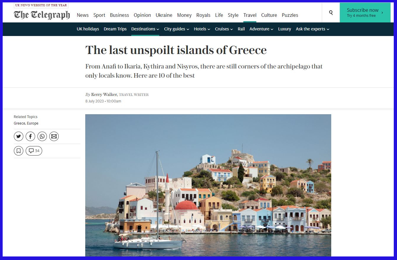 Αφιέρωμα της Daily Telegraph στα «τελευταία άθικτα νησιά» της Ελλάδας – Ικαρία, Αμοργός και Σαμοθράκη ανάμεσά τους