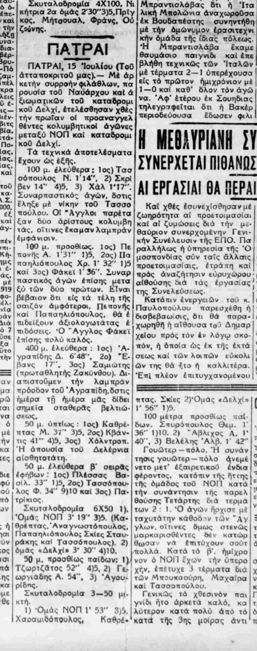 αθλητικά-χρονικά-16-Ιουλίου-1934 Ναυτικός Όμιλος Πατρών: Aπό το 1929 πρωταγωνιστεί στον υγρό στίβο