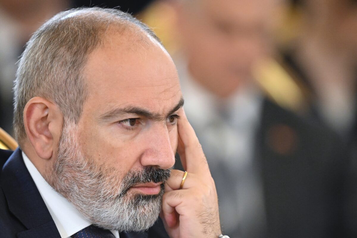 Armenian Prime Minister Nikol Pashinyan attends a meeting of the Supreme Eurasian Economic Council at the Kremlin in Moscow, Russia, Thursday, May 25, 2023.