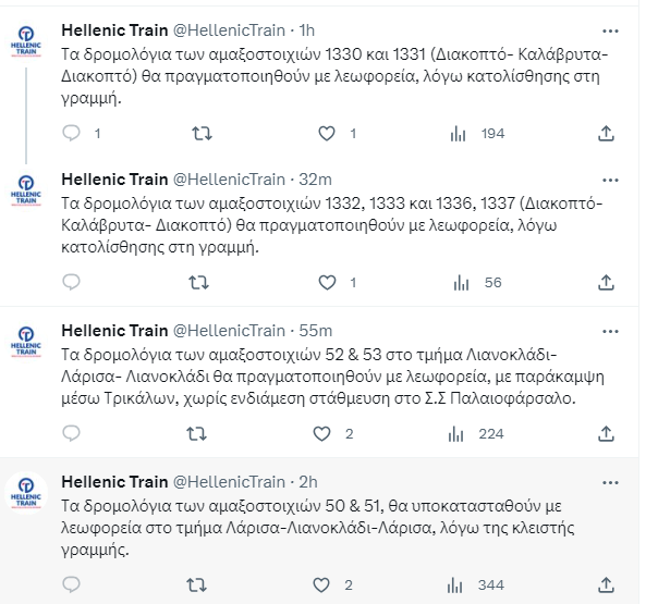 Hellenic Train: Αλλαγές δρομολογίων λόγω της κακοκαιρίας Daniel