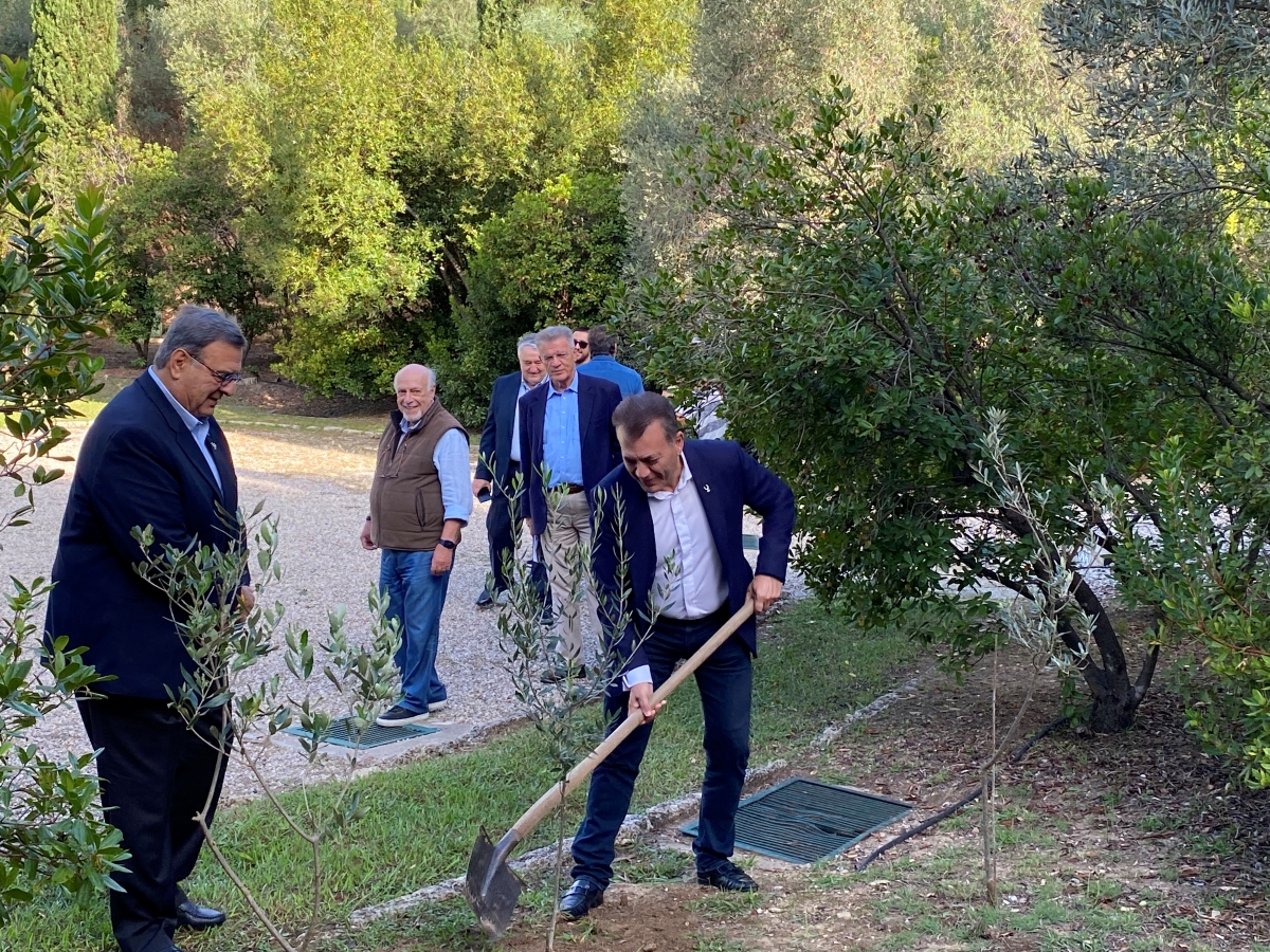 Αρχαία Ολυμπία: Στο άλσος Κουμπερτέν ο Γ. Βρούτσης – Φύτεψε ελιά στην αναμνηστική στήλη