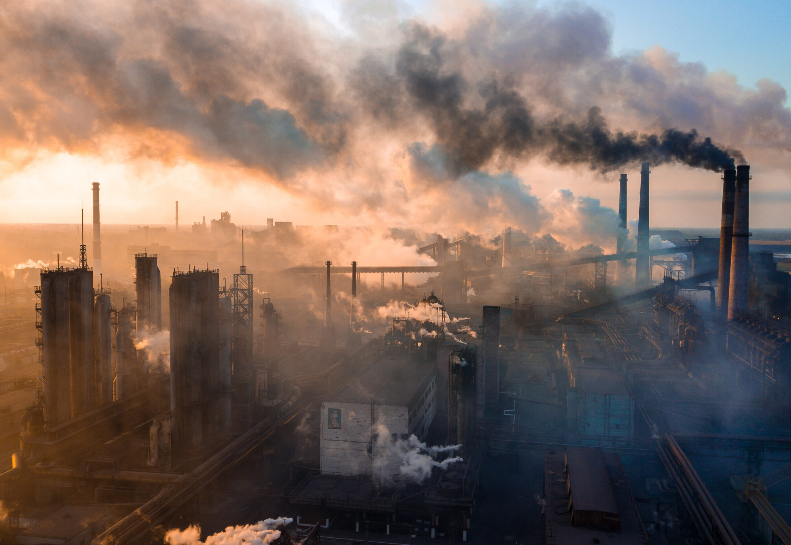 Industry,Metallurgical,Plant,Dawn,Smoke,Smog,Emissions,Bad,Ecology,Aerial