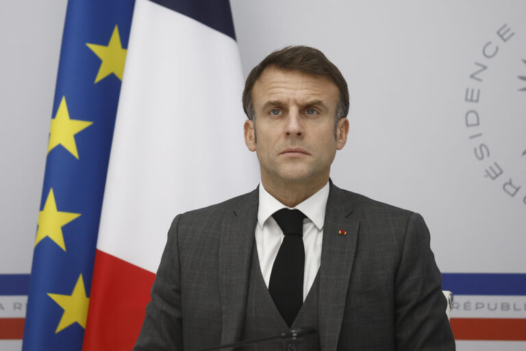French president Macron takes part in G7 Leaders visioconference