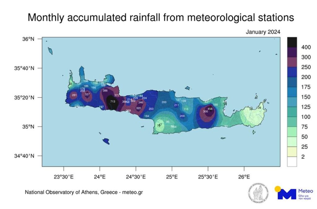 Κρήτη: Ο Ιανουάριος έφερε τις πολυπόθητες βροχές – Πού έβρεξε πολύ και πού λίγο (χάρτης)