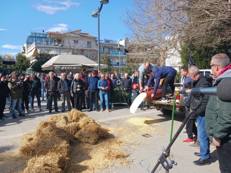 Έριξαν άχυρα και γάλα αγρότες και κτηνοτρόφοι στα Φάρσαλα