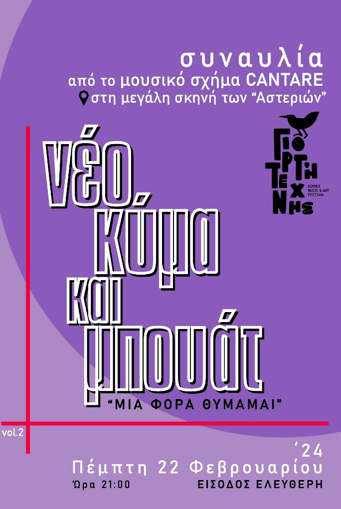 Γιορτή Τέχνης Σερρών: Επανάληψη συναυλίας-αφιέρωμα στο “Νέο Κύμα”