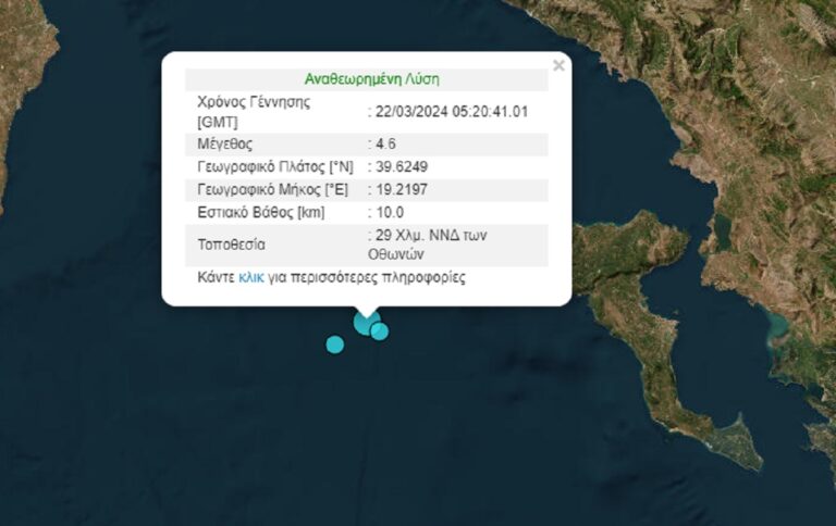 Σεισμός 4,6 Ρίχτερ ανοιχτά της Κέρκυρας – Τι λέει ο διευθυντής ερευνών του Γεωδυναμικού Ινστιτούτου