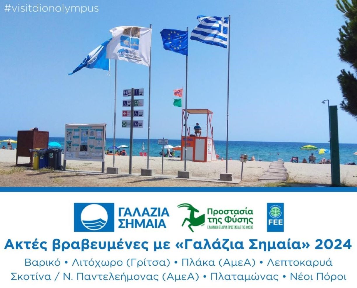 Επτά ακτές του Δήμου Δίου -Ολύμπου με “Γαλάζιες Σημαίες”