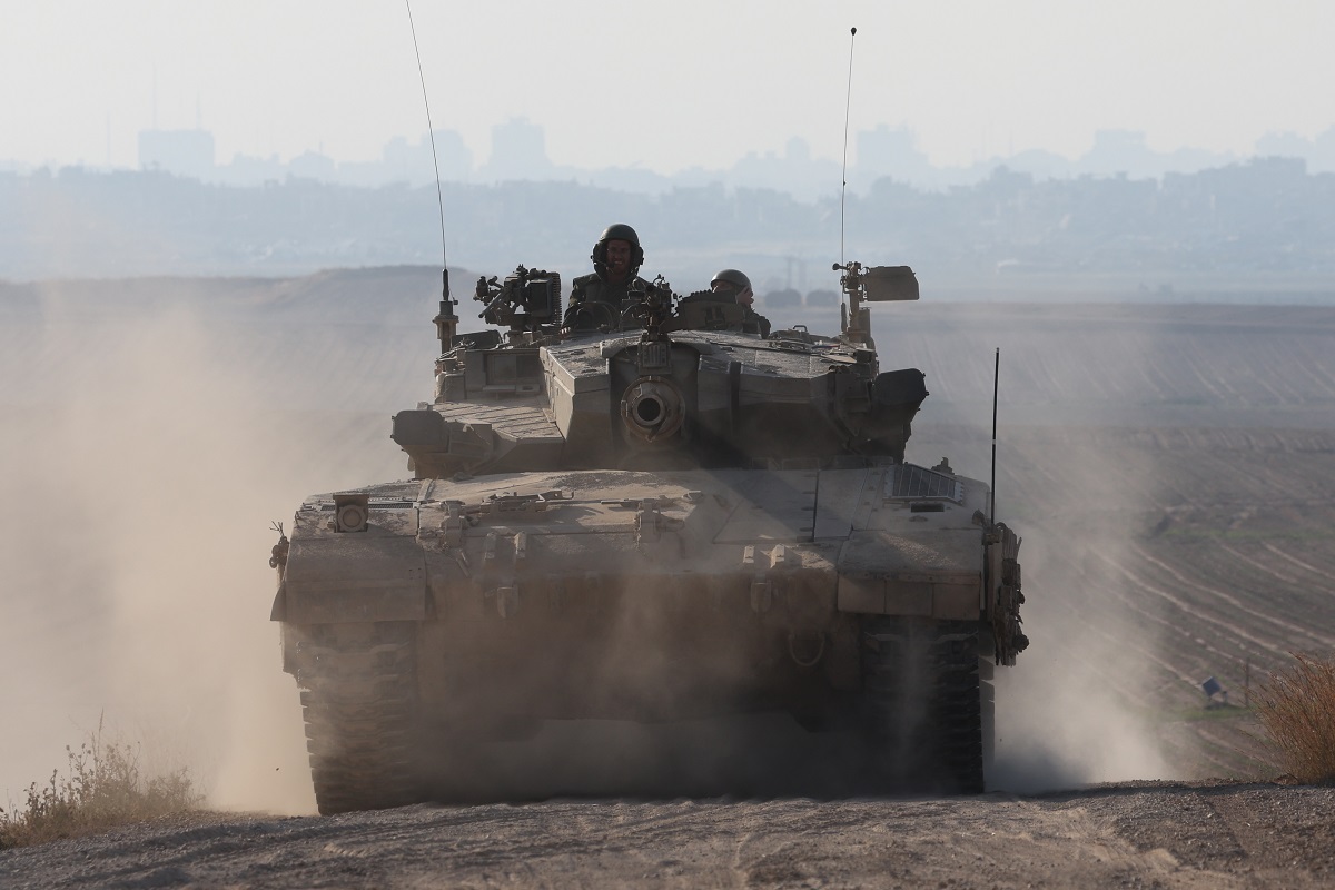Israeli army tanks at the border with Gaza