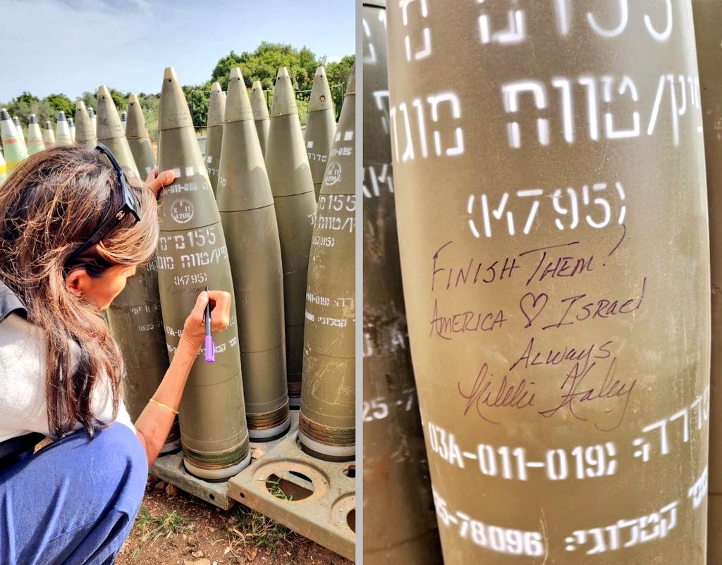 Βόρειο Ισραήλ: Η Νίκι Χέιλι φωτογραφίζεται καθώς γράφει «αποτελειώστε τους» σε ισραηλινή οβίδα