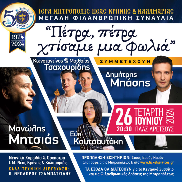 “Πέτρα, πέτρα χτίσαμε μια φωλιά”: Φιλανθρωπική εκδήλωση- συναυλία με τους Μ. Μητσιά και Δ. Μπάση στην πλαζ Αρετσούς