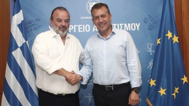 Συνάντηση του νέου ιδιοκτήτη της ΠΑΕ ΑΕΚ Μάριου Ηλιόπουλου με τον αναπληρωτή υπουργό Αθλητισμού Γιάννη Βρούτση