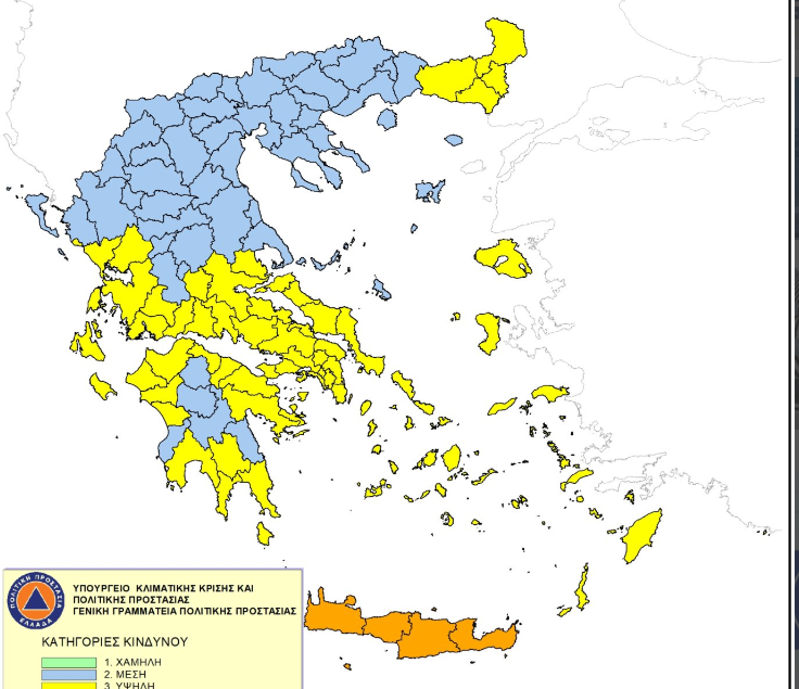 Στην Περιφέρεια Κρήτης ο μεγαλύτερος κίνδυνος εκδήλωσης φωτιάς σύμφωνα με τον Χάρτη Πρόβλεψης Κινδύνου Πυρκαγιάς