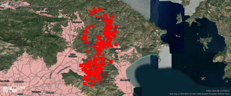 Πύρινο μέτωπο 30 χιλιομέτρων στη βορειοανατολική Αττική – Σοκάρει ο χάρτης της NASA
