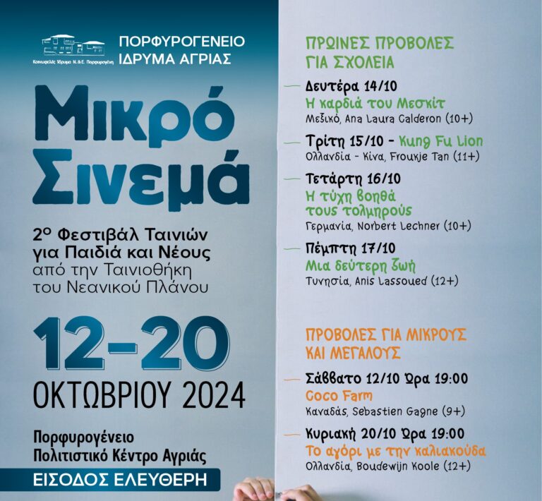 Βόλος: Έναρξη προβολών για το Φεστιβάλ Ταινιών για Παιδιά και Νέους στο Πορφυρογένειο Ίδρυμα Αγριάς