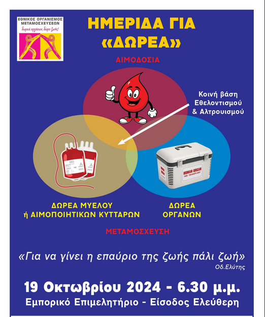 Μυτιλήνη: Ημερίδα για την εθελοντική αιμοδοσία τη δωρεά μυελού των οστών και οργάνων σώματος