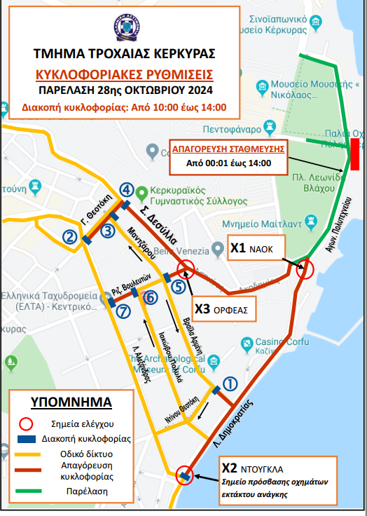 Κέρκυρα: Κυκλοφοριακές ρυθμίσεις για την 28η Οκτωβρίου