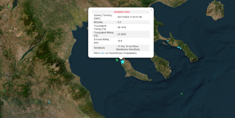 Σεισμός 5,2 Ρίχτερ στη Χαλκιδική
