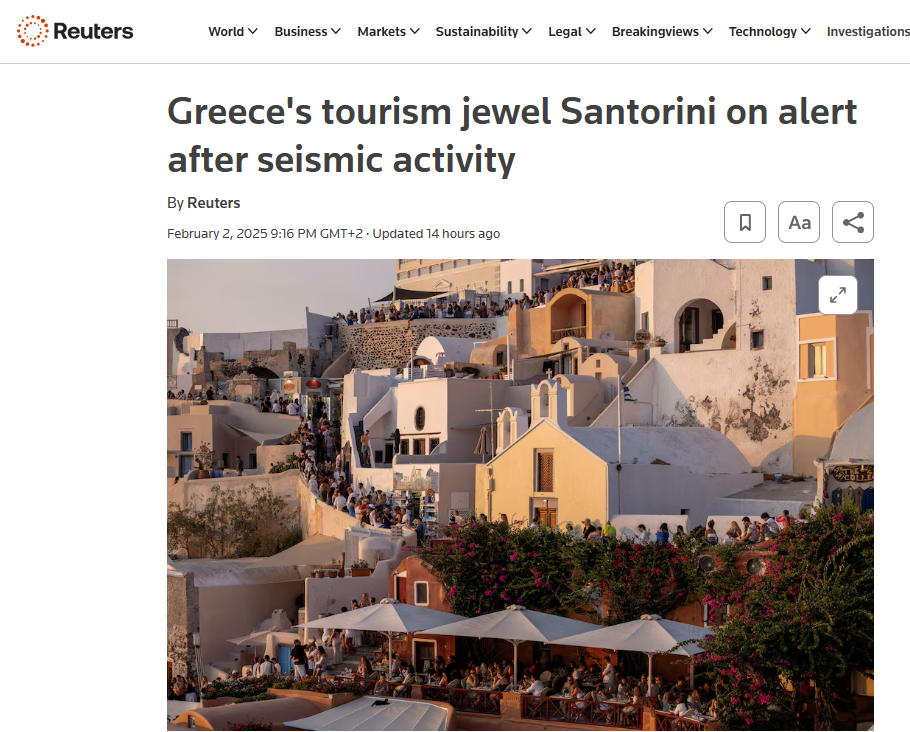 Συναγερμός στο «νησί – κόσμημα» – Πώς μεταδίδουν τα διεθνή ΜΜΕ τη σεισμική ακολουθία σε Σαντορίνη και Κυκλάδες