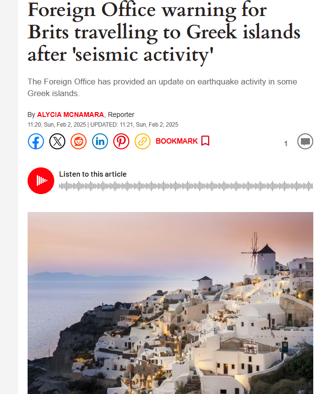 Συναγερμός στο «νησί – κόσμημα» – Πώς μεταδίδουν τα διεθνή ΜΜΕ τη σεισμική ακολουθία σε Σαντορίνη και Κυκλάδες