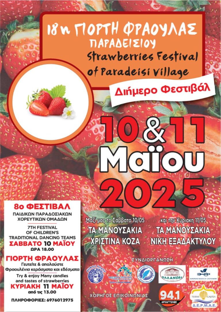 Όλα έτοιμα για τη 18η Γιορτή Φράουλας στο Παραδείσι της Ρόδου