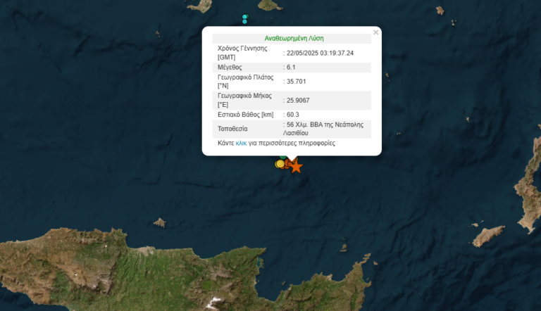 Ισχυρός σεισμός 6,1 Ρίχτερ ανοιχτά της Κρήτης – Τι λένε οι σεισμολόγοι, Λέκκας: Θετικό το μεγάλο εστιακό βάθος