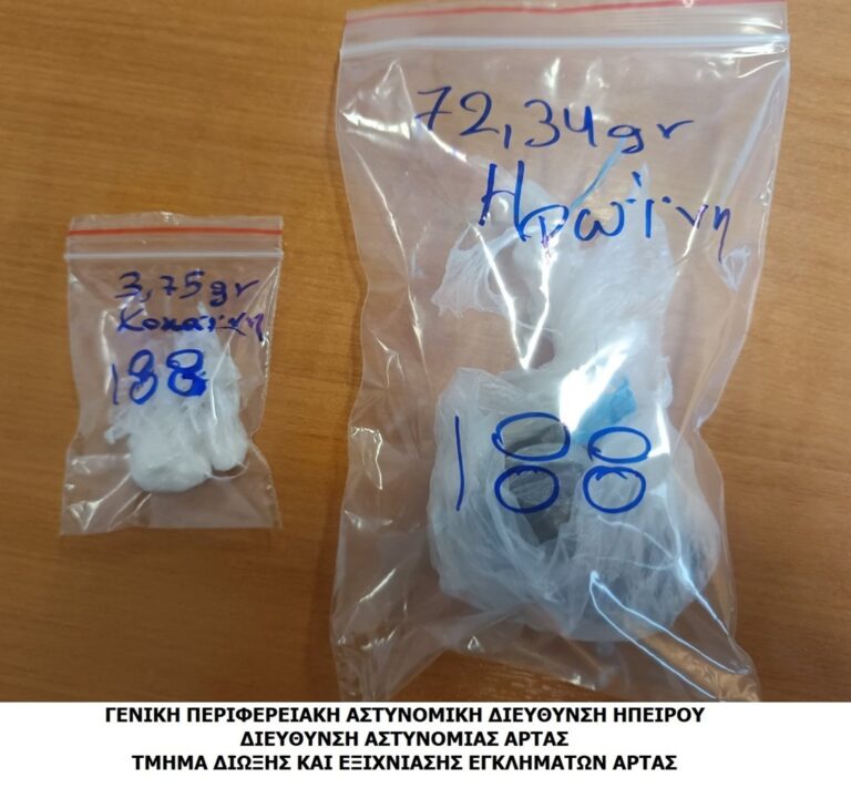 Σύλληψη δύο ατόμων στην Άρτα για διακίνηση ναρκωτικών