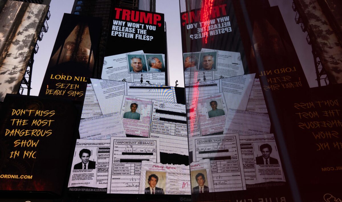 Billboard in Times Square Calls For Release Of Epstein Files