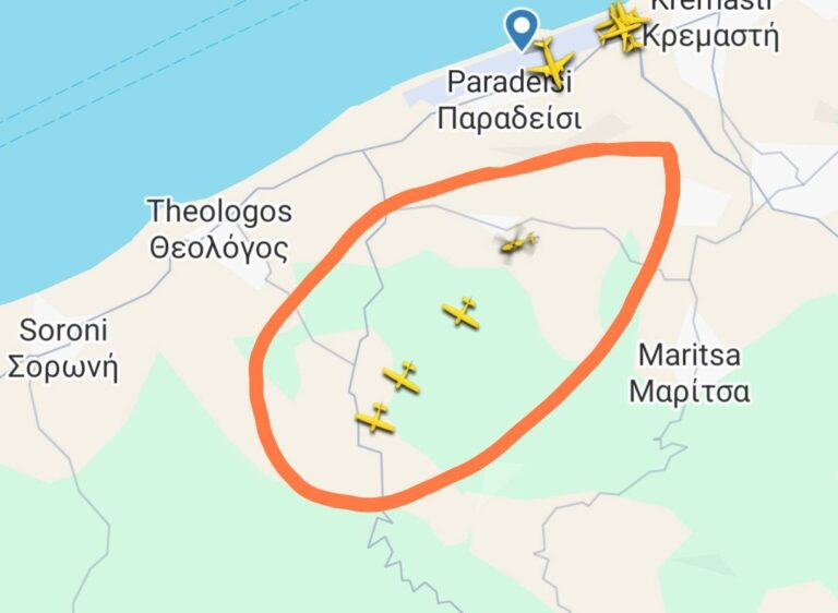 Υπό έλεγχο η φωτιά στη Ρόδο – Συνεχίζονται οι ρίψεις από τα εναέρια μέσα