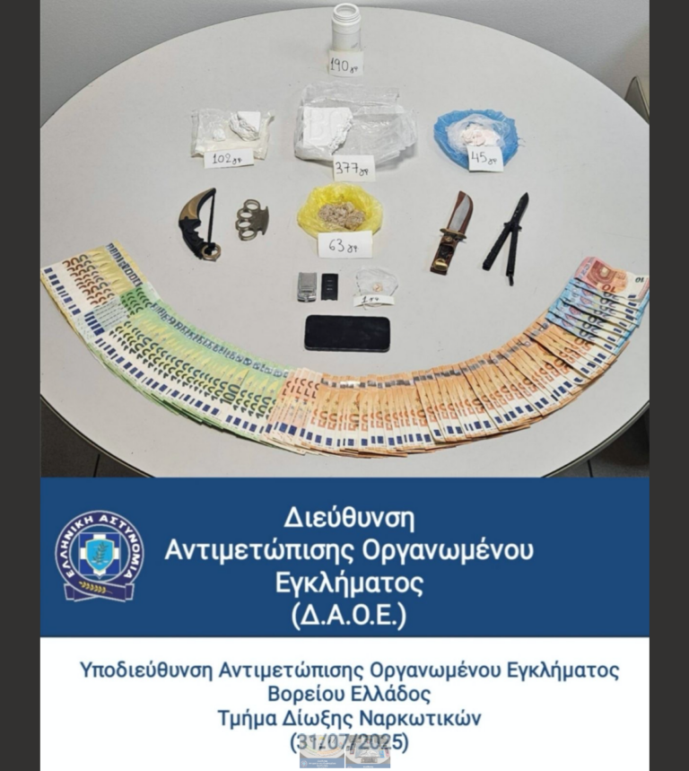 Θεσσαλονίκη: Χειροπέδες σε τριαντατριάχρονο που διακινούσε κοκαΐνη και χασίς- Βρήκαν στο σπίτι του μαχαίρια και σιδηρογροθιά
