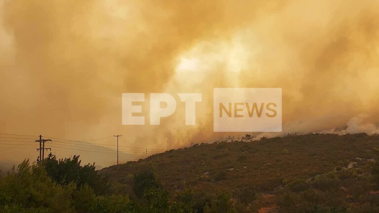 Σε πλήρη εξέλιξη η μεγάλη πυρκαγιά στη Ζάκυνθο – Εκκενώθηκαν Αγαλάς και Κερί