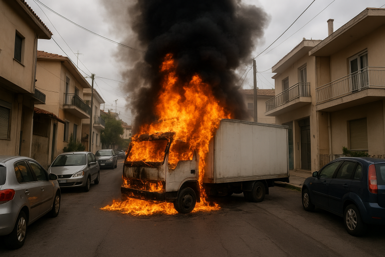 Φωτιά σε φορτηγό στο Κάραγατς – Χωρίς τραυματισμούς, άμεση επέμβαση της Πυροσβεστικής
