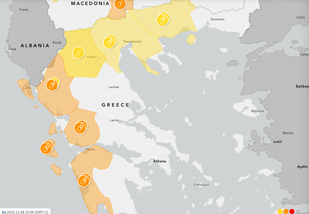 Νέο έκτακτο της ΕΜΥ – Σε ισχύ η «πορτοκαλί» προειδοποίηση για ισχυρές βροχές και καταιγίδες σε Ιόνιο, Ήπειρο, δυτική Στερεά και Πελοπόννησο