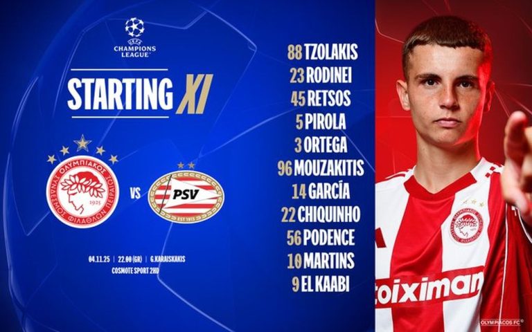 Με Ροντινέι και Μουζακίτη η ενδεκάδα του Ολυμπιακού απόψε με την Αϊντχόφεν (22:00, ΕΡΑΣΠΟΡ)