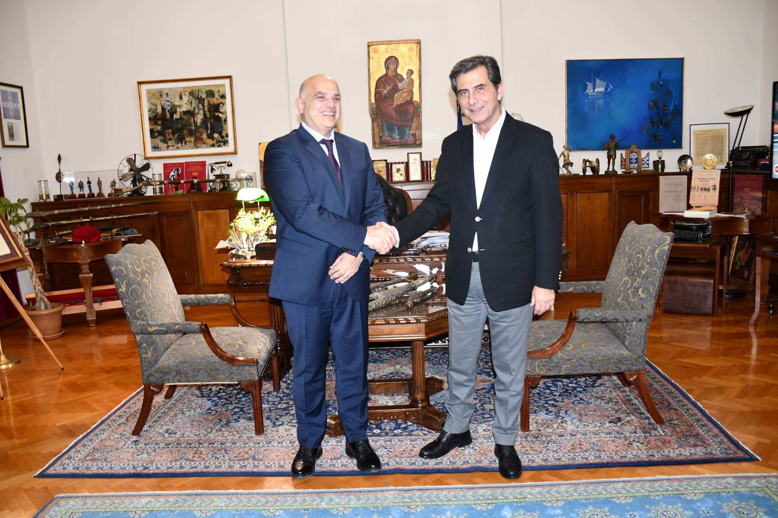 Συνάντηση γνωριμίας του ΥΜΑΘ, Κ. Γκιουλέκα με τον νέο πρόεδρο της ΔΕΘ Α.Ε., Χρήστο Τσεντεμεΐδη