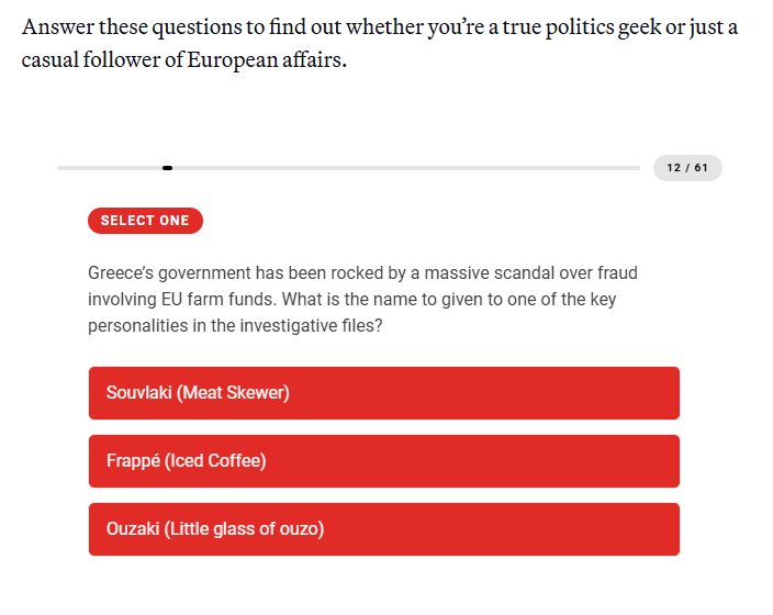 Souvlaki, frappe ή ouzaki: Ανάμεσα στις ερωτήσεις του κουίζ του Politico για το 2025