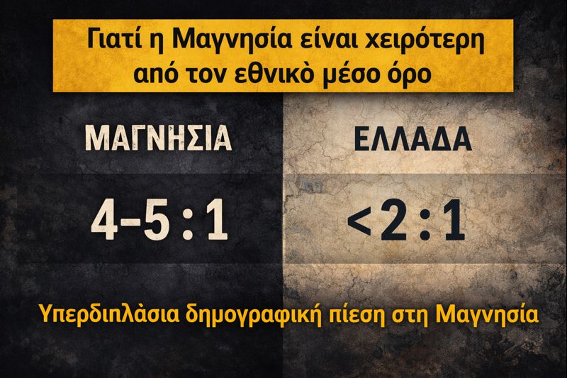 Δημογραφική πίεση πέρα από τον εθνικό μέσο όρο στη Μαγνησία
