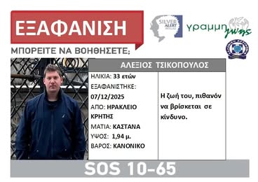 Στην Κρήτη εθελοντές σε μια ύστατη προσπάθεια εντοπισμού του Αλέξη Τσικόπουλου